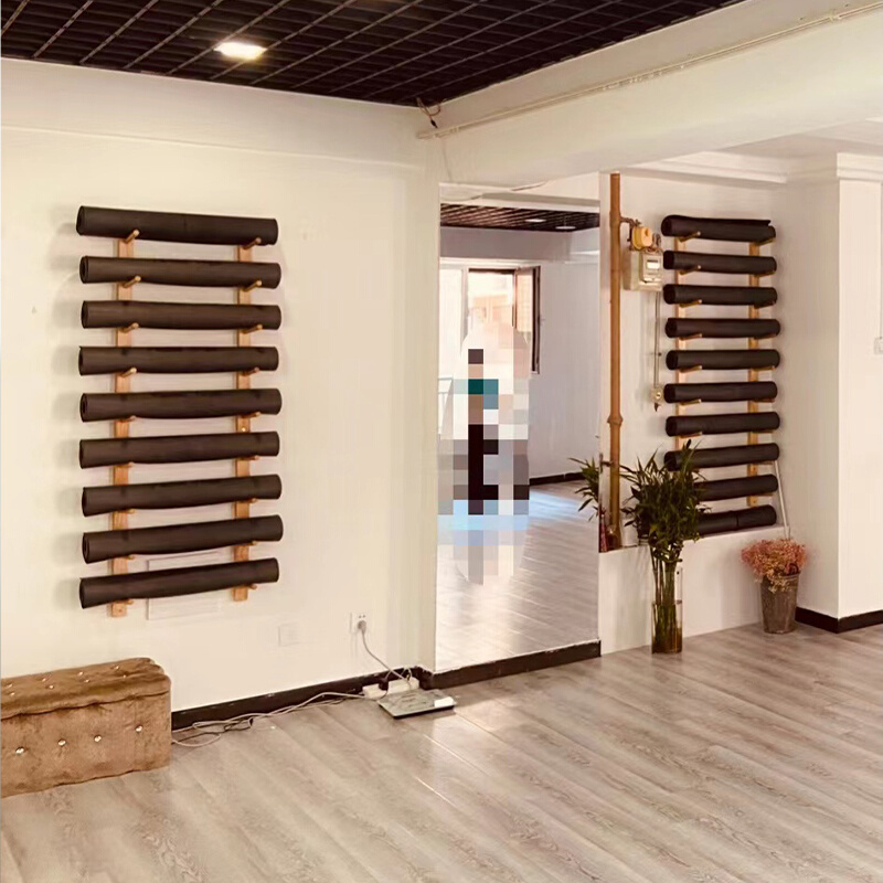 厂销实木瑜伽垫收纳架健身房上墙壁挂架子木质幼儿园地毯架教具品