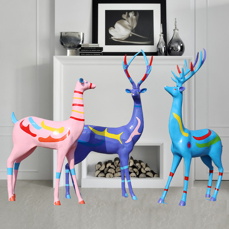 动物鹿摆件玻璃钢雕塑装饰品美陈户外广场园林景观创意彩绘梅花鹿