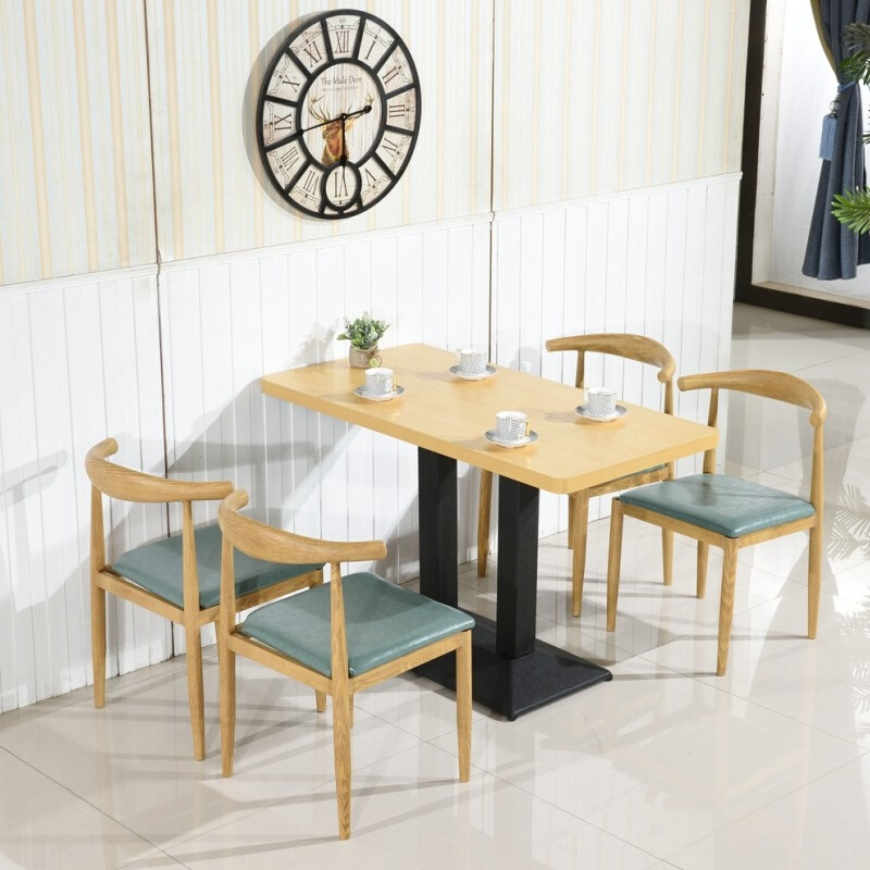 。吉林铁艺牛角椅仿实木快餐桌椅单位食堂甜品奶茶小吃饭店咖啡厅