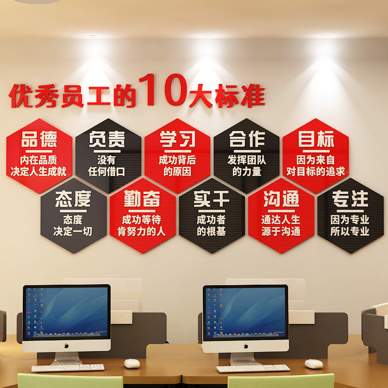公司企业文化墙布置3d立体员工口C号团队励志墙贴画办公室装饰标
