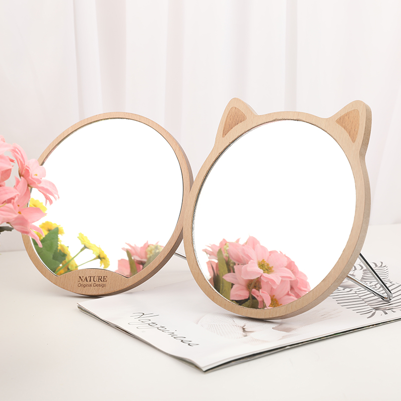 木质镜子台式化妆镜桌面梳妆镜简约折叠便携书桌学生宿舍镜