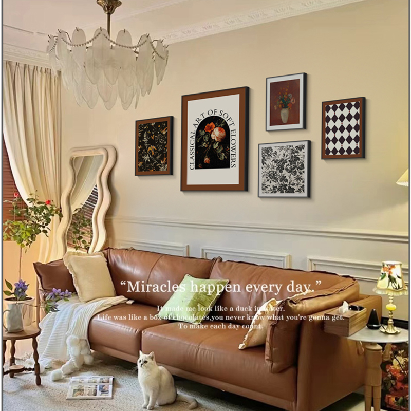 美式轻奢客厅装饰画小众艺术高级感组合画复古法式沙发背景墙挂画
