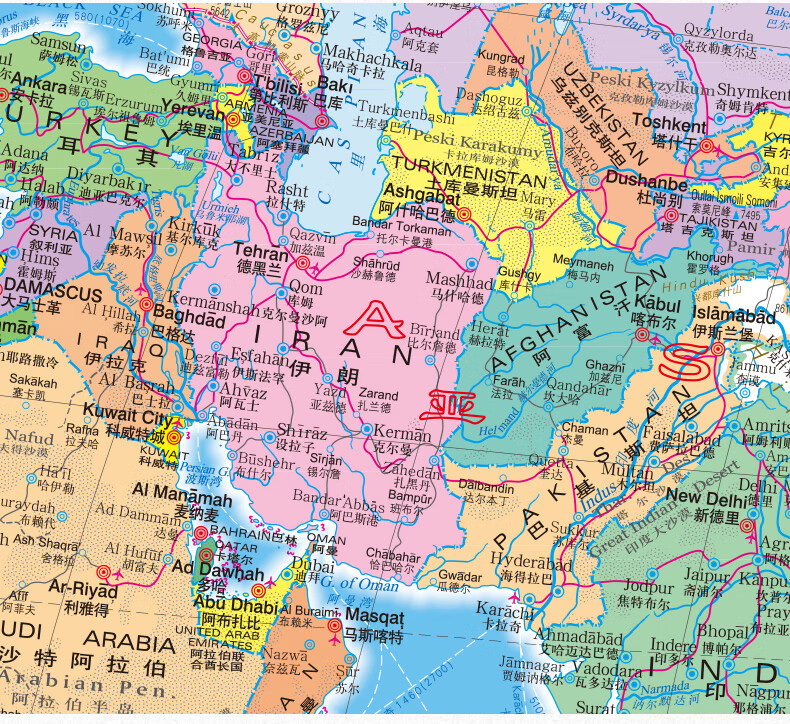 2022世界地图挂图 中英文对照 1.5米*1.1米 宽杆挂绳整张 世界政区全图 双面覆膜双杆防水不反光办公室学生学习地理