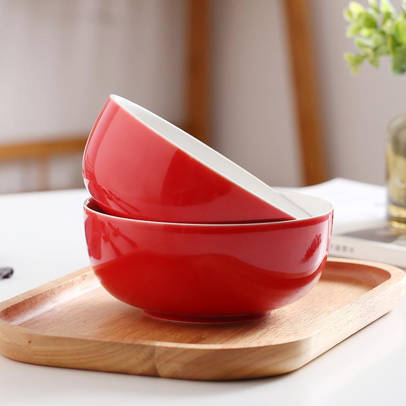 HOME瓷器 陶瓷喜庆碗大红色碗家用面碗汤碗红色陶瓷大碗中国红简