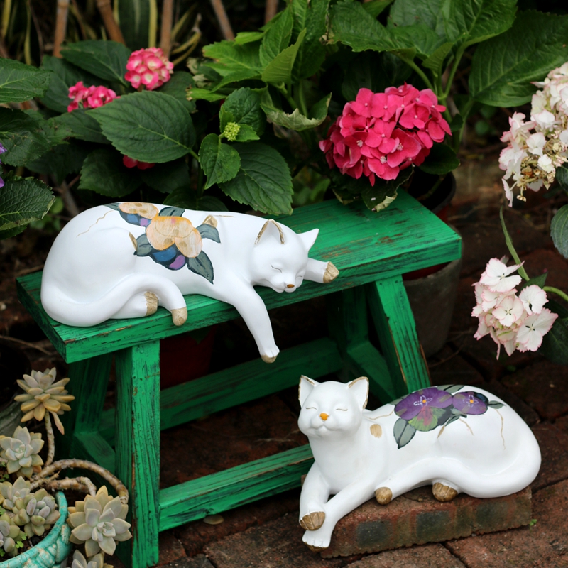 慵懒的猫咪 树脂花园造景装饰 园艺阳台庭院花架摆件多肉花盆搭配