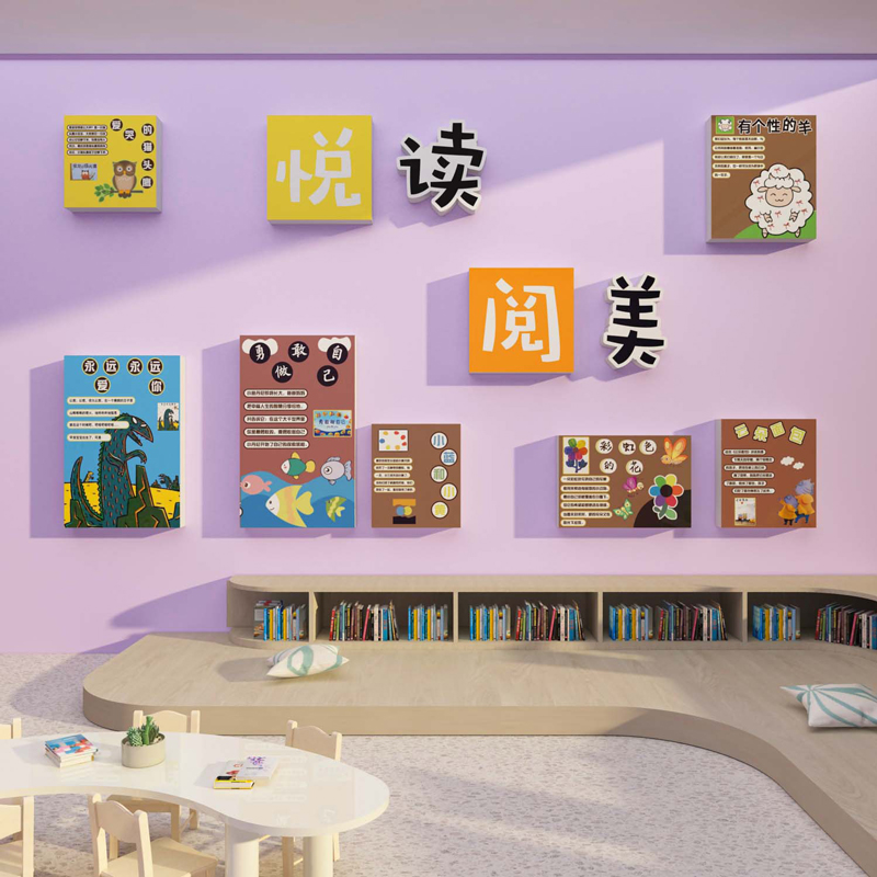 图书角布置阅读区幼儿园教室班级文化墙贴纸画绘本馆阅览环创装饰