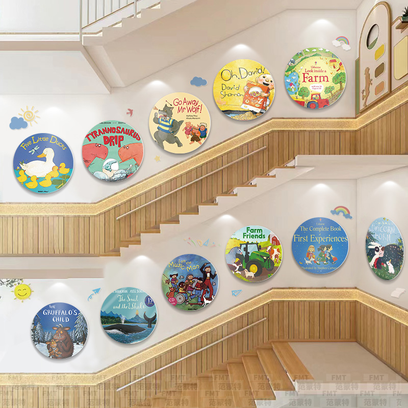 英文圆形幼儿园环创布置儿童阅读区挂画绘本馆图书室墙面装饰墙贴