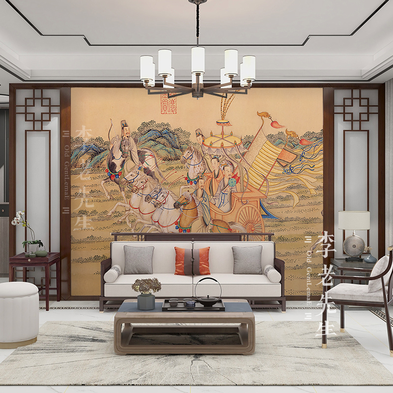 名画洛神赋图背景墙壁纸中式中国风壁画古风拍照摄影客厅沙发墙布