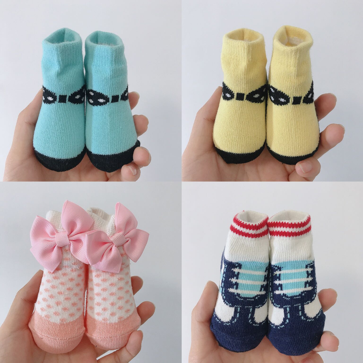 婴儿鞋带袜纯棉地板袜0-3个月可爱宝宝 蝴蝶结袜6-12个月男宝女宝
