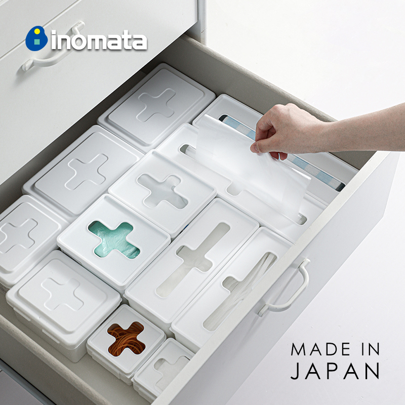 inomata日本进口十字连盖收纳盒一次性手套厨房储物盒抽屉整理盒