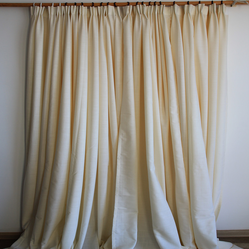 外贸奶油色竹节麻窗帘成品遮光日式挂钩款北欧麻布新款客厅高级感