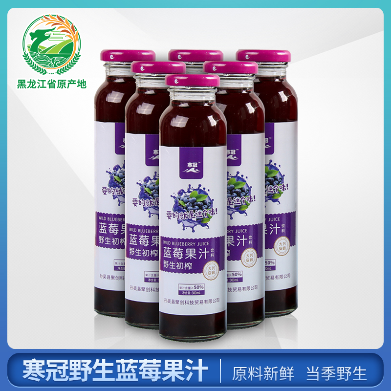 黑龙江原产地孙吴寒冠蓝莓果汁蓝莓汁果汁酸甜果汁饮品300ml*6瓶