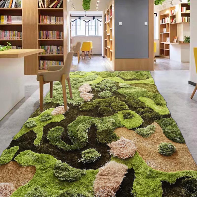 绿色森林苔藓地毯图书馆阅读区售楼部儿童房手工立体仿草坪室内毯