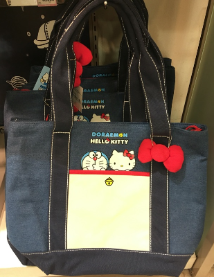 全新 日本三丽鸥 Doraemon x kitty哆啦A梦凯蒂猫帆布袋肩背包