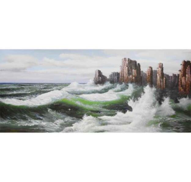 朝鲜油画油画 宽2.2米 金日男 人民艺术家《海浪》锦绣山y219