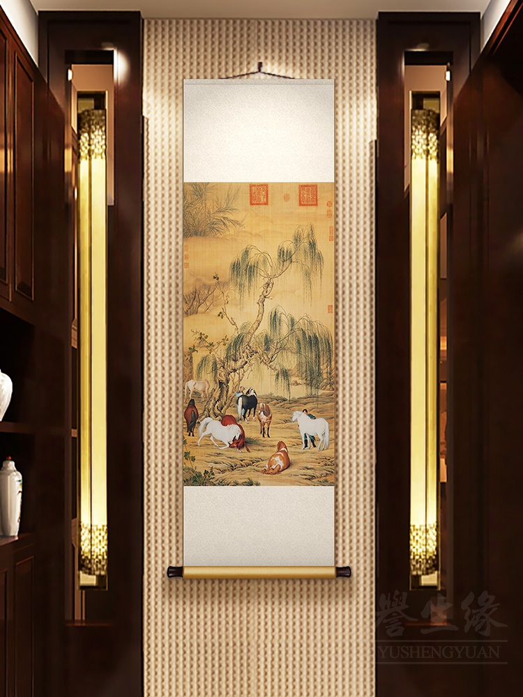 定制中国特色出国礼品新中式国画玄关装饰画丝绸卷轴客厅挂画礼盒