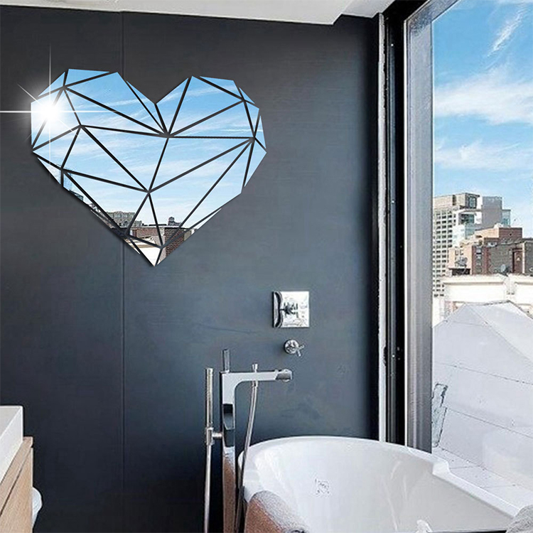 个性心形创意自粘镜子亚克力镜面墙贴3d立体客餐厅卫生间防水装饰