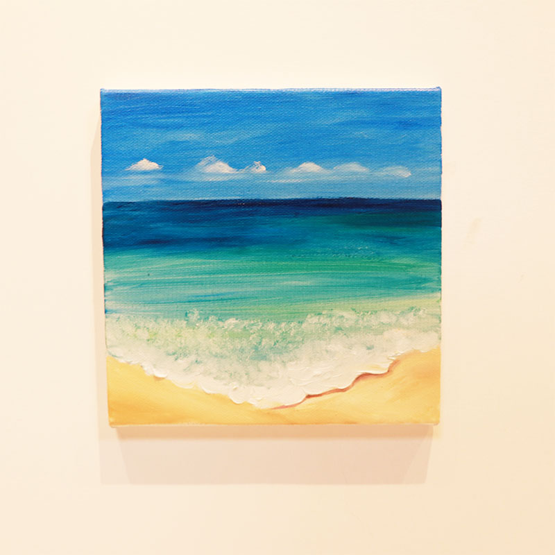 立体手绘日出时尚现代蓝色星空海滩桌面定制唯美简约生日油画礼物