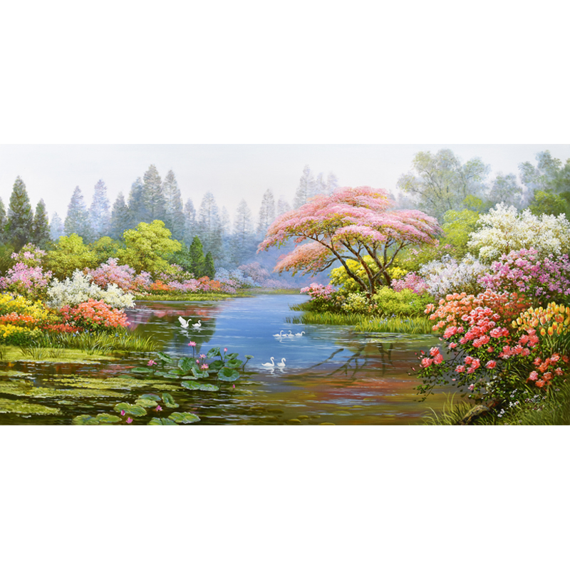 拍下送油画 宽1.6米 李春成 人民艺术家朝鲜油画《湖畔美景》yc32