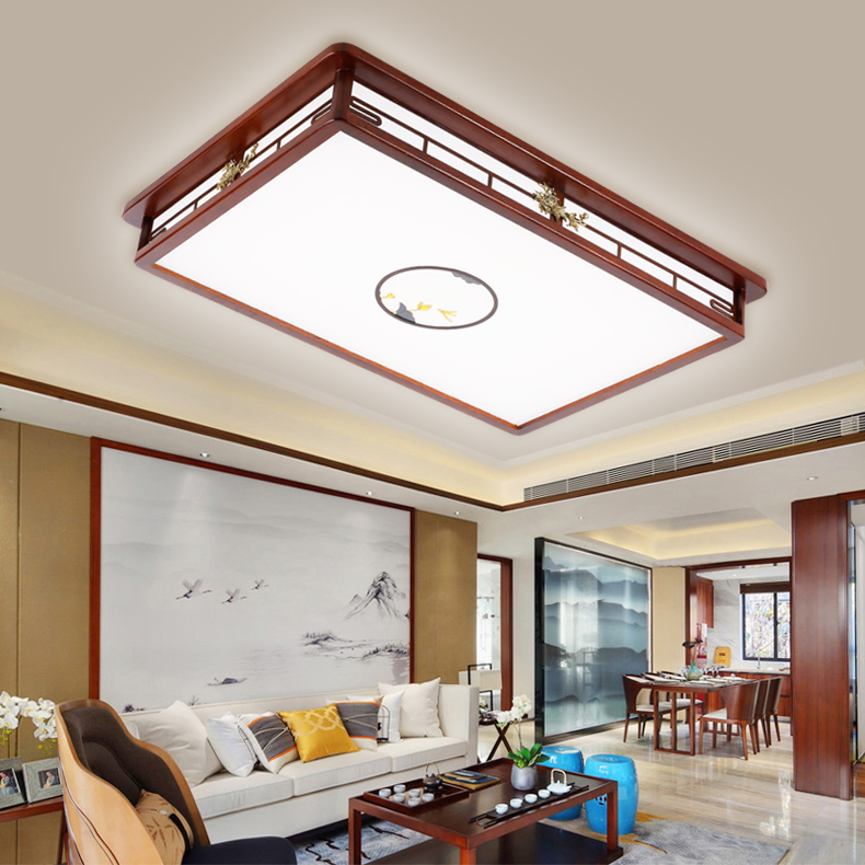 新中式吸顶灯中国风客厅灯新款长方形卧室房间仿古实木艺LED灯具