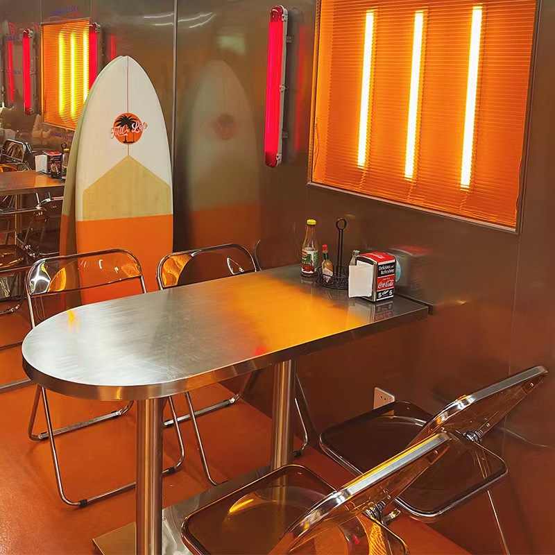 网红工业风清吧奶茶店桌椅组合现代简约小吃店甜品店克莱因蓝椅子