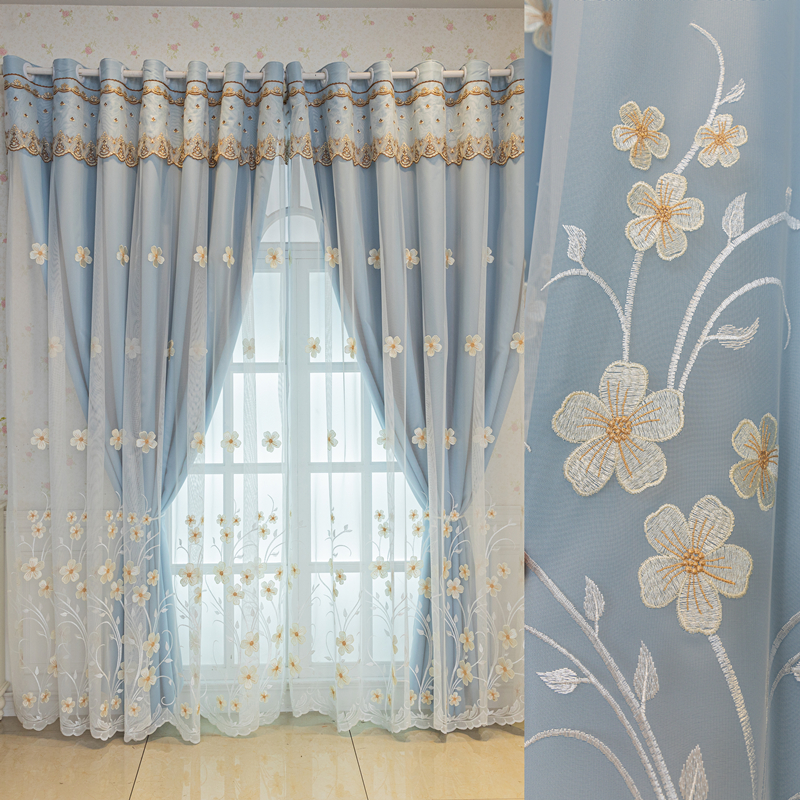 新款小清新遮光窗帘布料北欧简约卧室客厅阳台大气双层纱一体成品