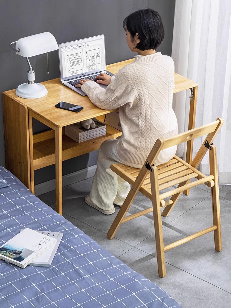 折叠书桌电脑桌子办公桌学生家用小型台式实木卧室床边写字工作台