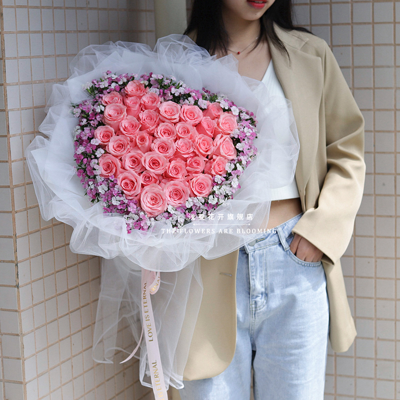 99朵红粉玫瑰花生日订婚求婚花束鲜花速K递深圳上海广州同城配送