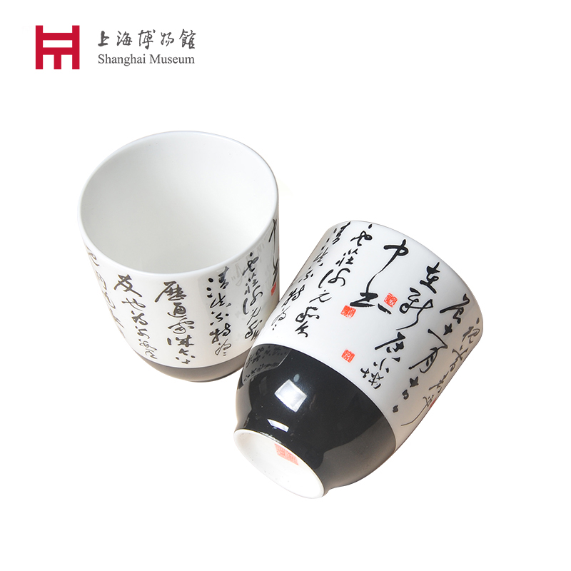 高档上海博物馆陶瓷杯套装清张熊牡丹花卉天香对杯水杯套装伴手礼