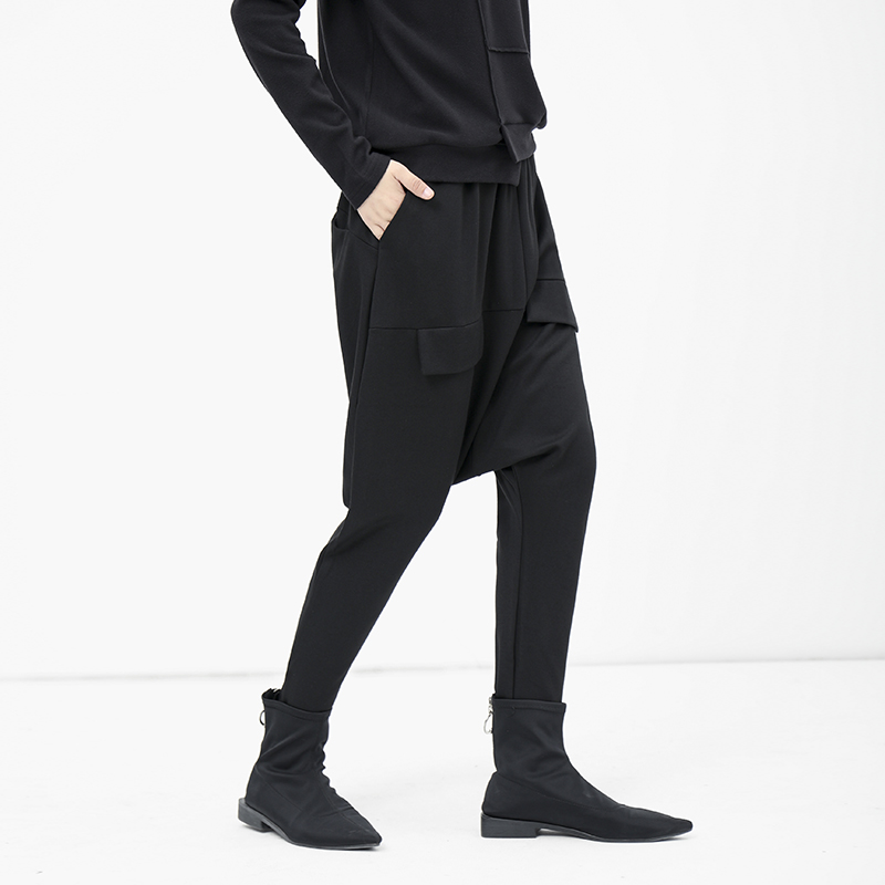 原途 原创设计女装黑色气质哈伦裤秋季新款设计感显廋休闲小脚裤