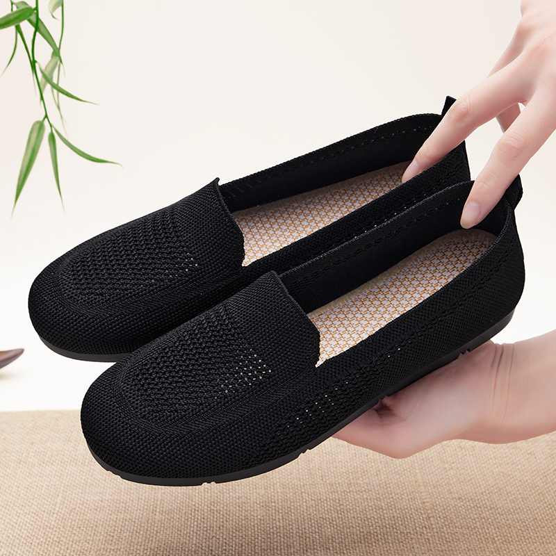 老北京布鞋女新款夏季品牌一脚蹬豆豆鞋职业网面网鞋黑色工作鞋子