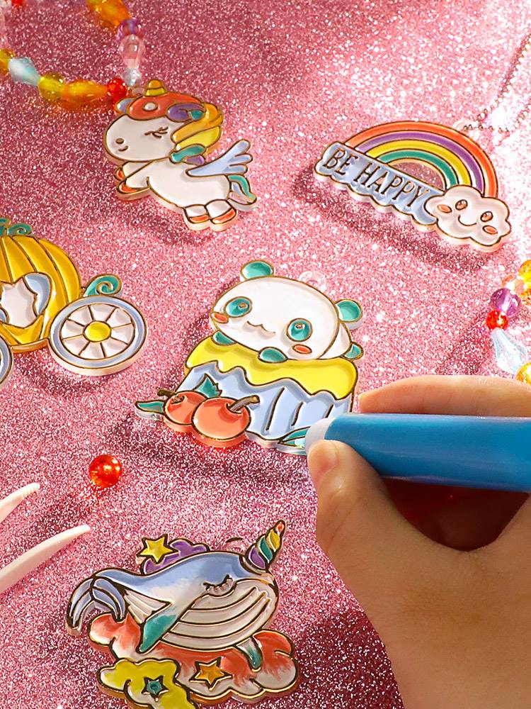 儿童免烤胶画diy手工挂件幼儿园涂鸦画画女孩玩具堡水晶萌轮宝画