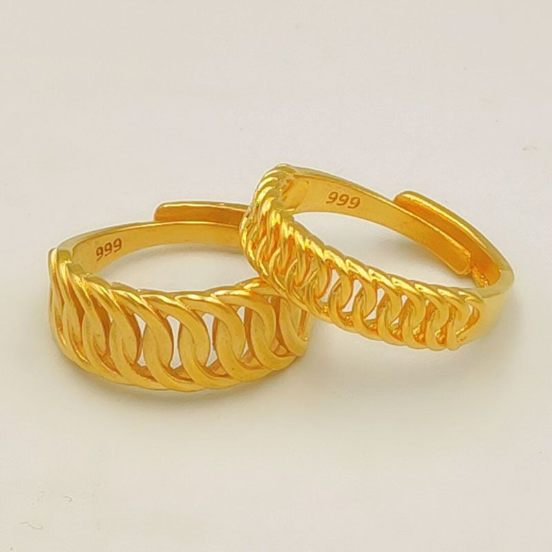 藏族饰品少数民族风新款尼泊尔马鞭沙金戒指男女情侣镀金开口指环