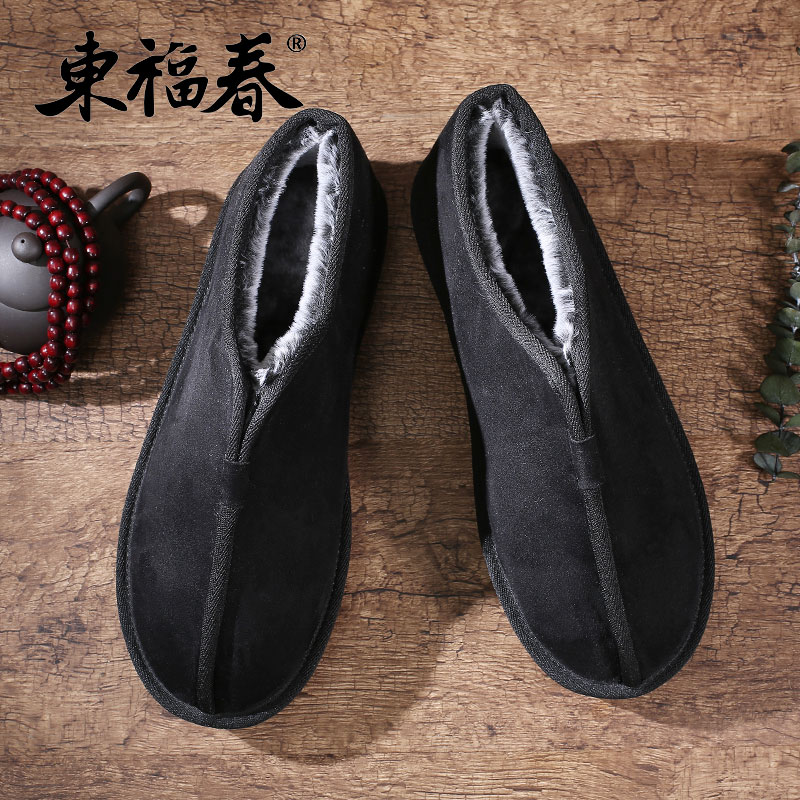 东福春中国风男鞋冬季加绒保暖低帮雪地靴复古僧鞋老北京男士棉鞋