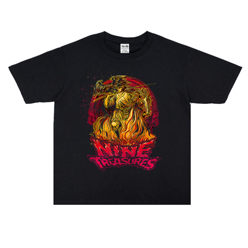 中国民族风格的金属摇滚Nine Treasures九宝乐队印花短袖青年T恤