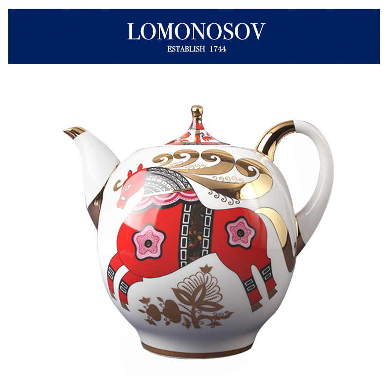 俄罗斯皇家瓷器 Lomonosov 诺夫哥罗德 红马 母子壶 咖啡壶