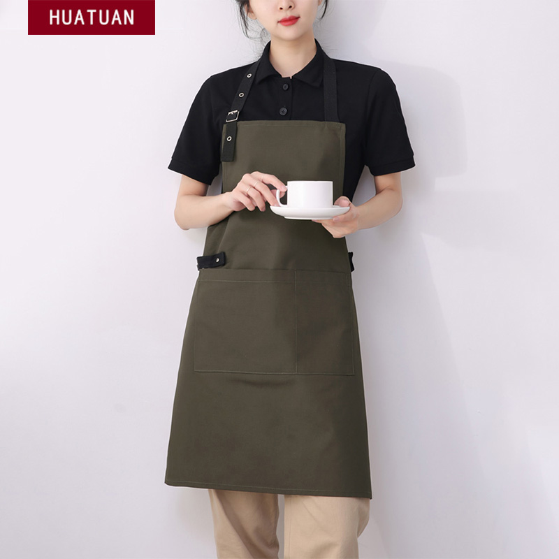 帆布围裙家用厨房男女简约韩版无袖家务logo印字奶茶咖啡店工作服