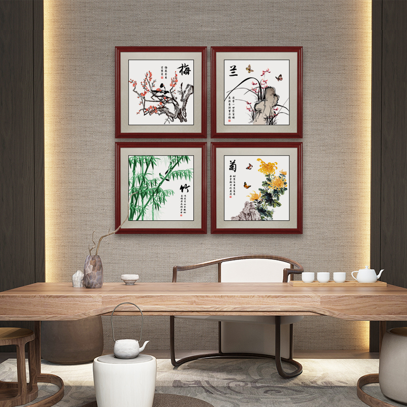 新中式装饰画国画梅兰竹菊斗方挂画中国风室内客厅沙发背景墙壁画