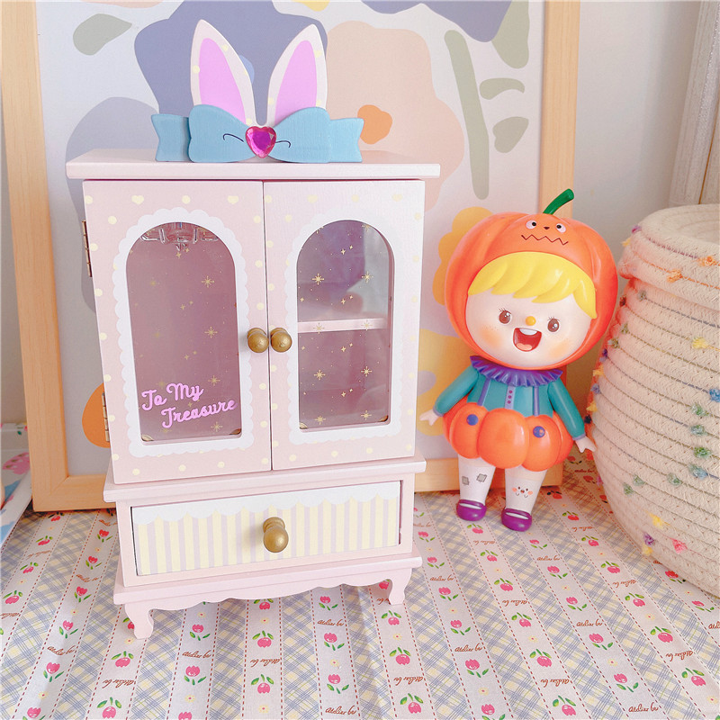 正品 SWIMMER兔耳朵超可爱木质桌面收纳盒少女卡通装饰背景盒子