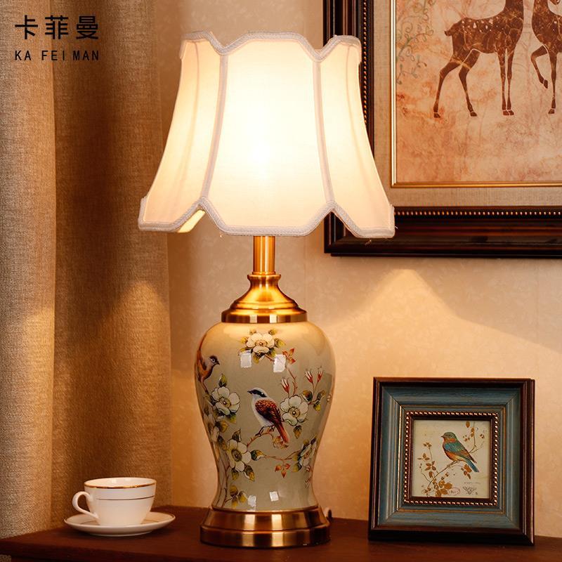 抖同新中式陶瓷台灯家卧室书房客厅中国漫风复用古温馨浪暖光床头