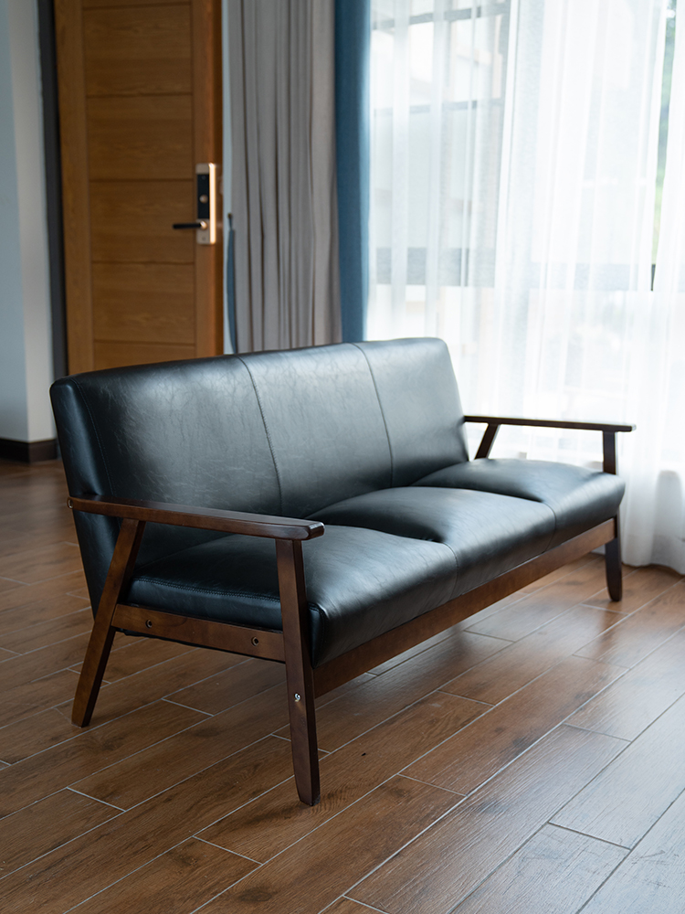 日式皮革办公室复古皮沙发小户型现代简约单双人三人民宿皮质沙发