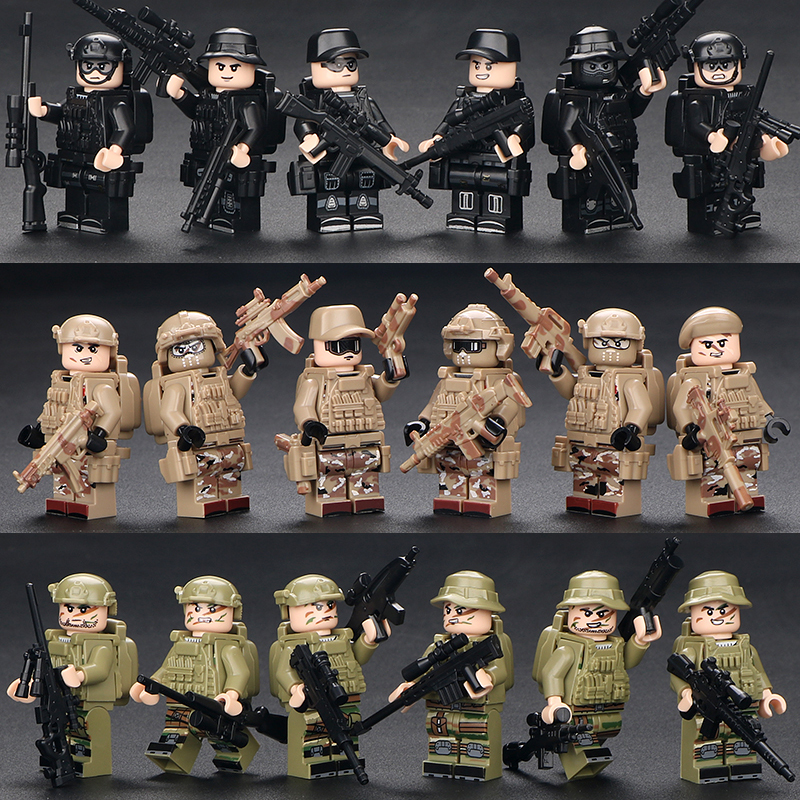 中国积木军事人仔男孩拼装警察特种兵军队小人偶士兵儿童益智玩具