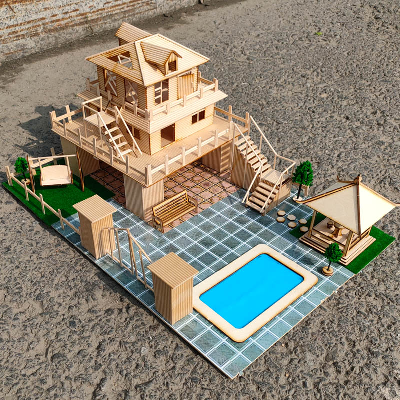 别墅沙盘建筑模型材料包冰棍DIY手工制作拼装房子木质屋木棒木棍