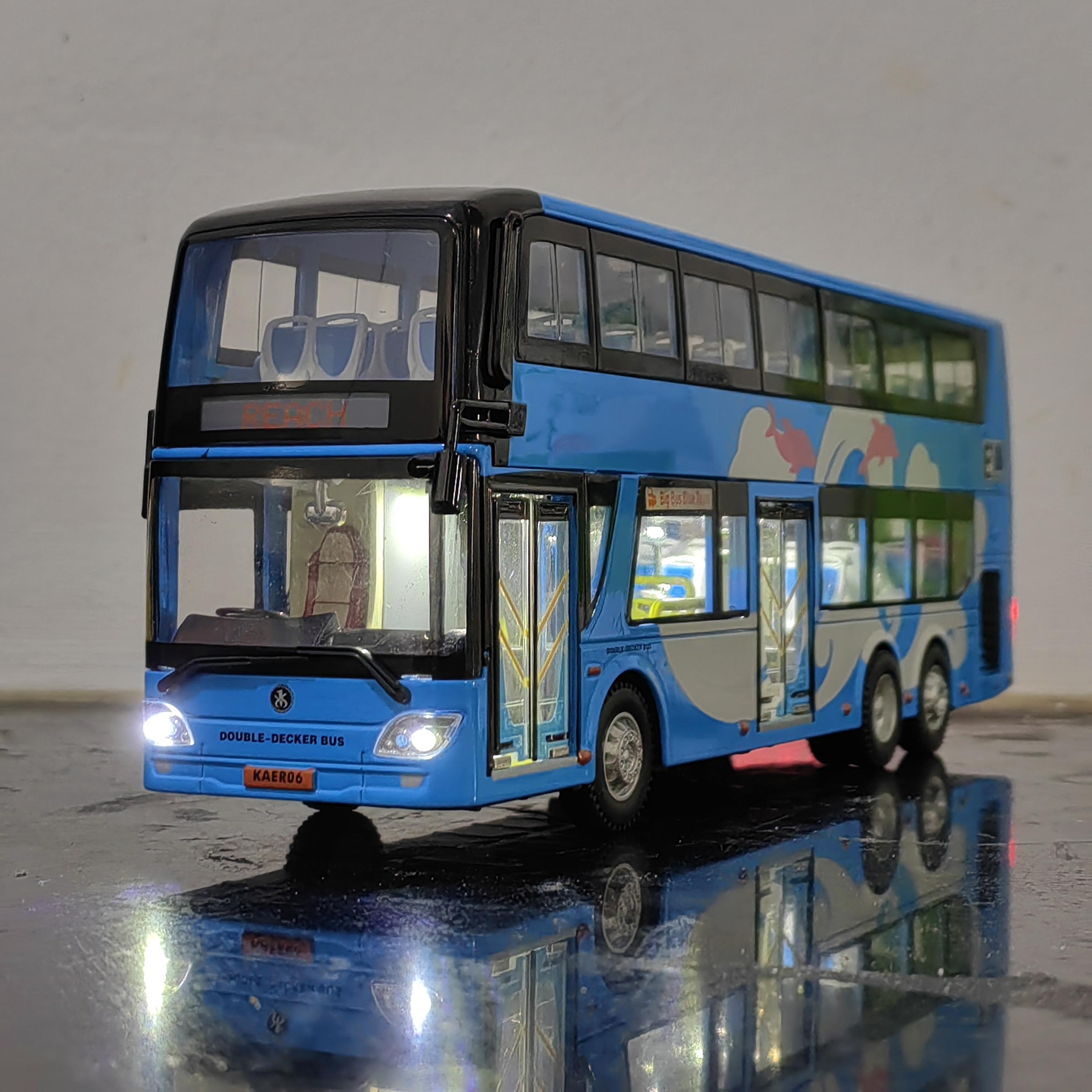 高档1:43 北京公交模型 福田客车双层巴士祥云蓝北电大公交车玩具