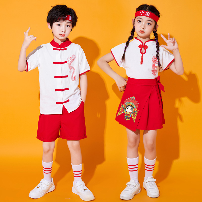 六一儿童啦啦队演出服幼儿园表演服中国风小学生运动会开幕式班服