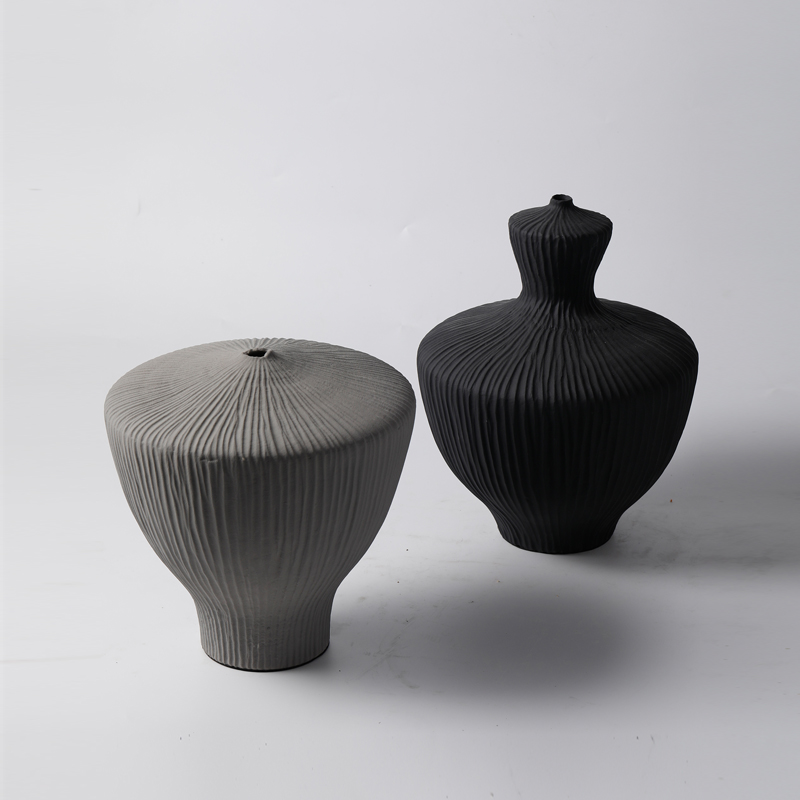 现代简约黑白抽象几何小口花瓶摆件插干花样板间软装艺术花器装饰