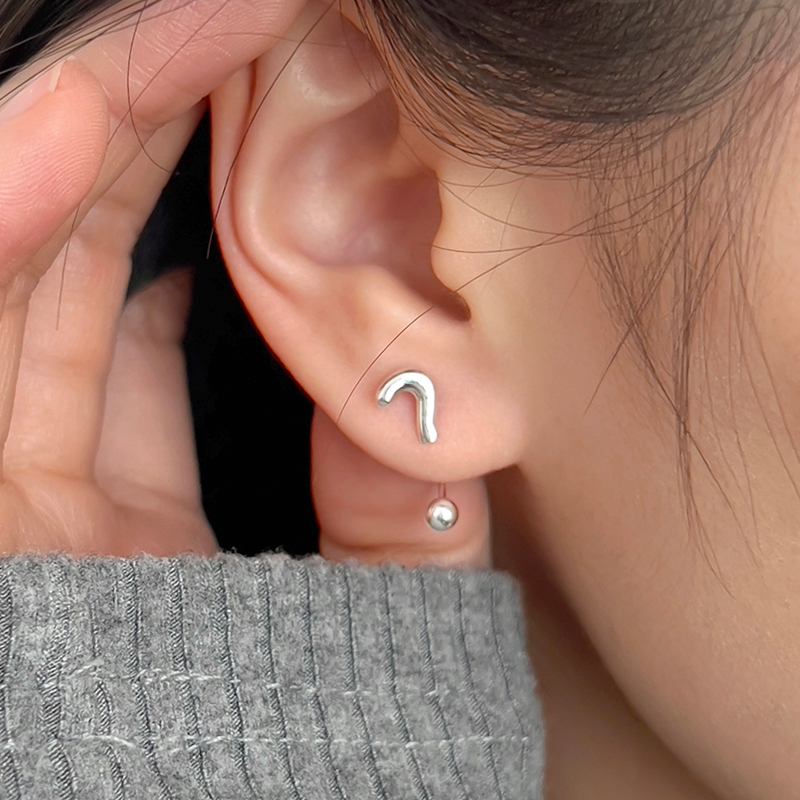 为晚S999纯银问号叹号不规则耳钉女独特个性耳环小众耳饰新款时髦