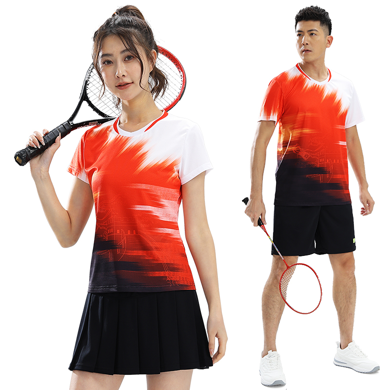天识2024新款中国风羽毛球服上衣女款套装速干排球男网球运动短袖