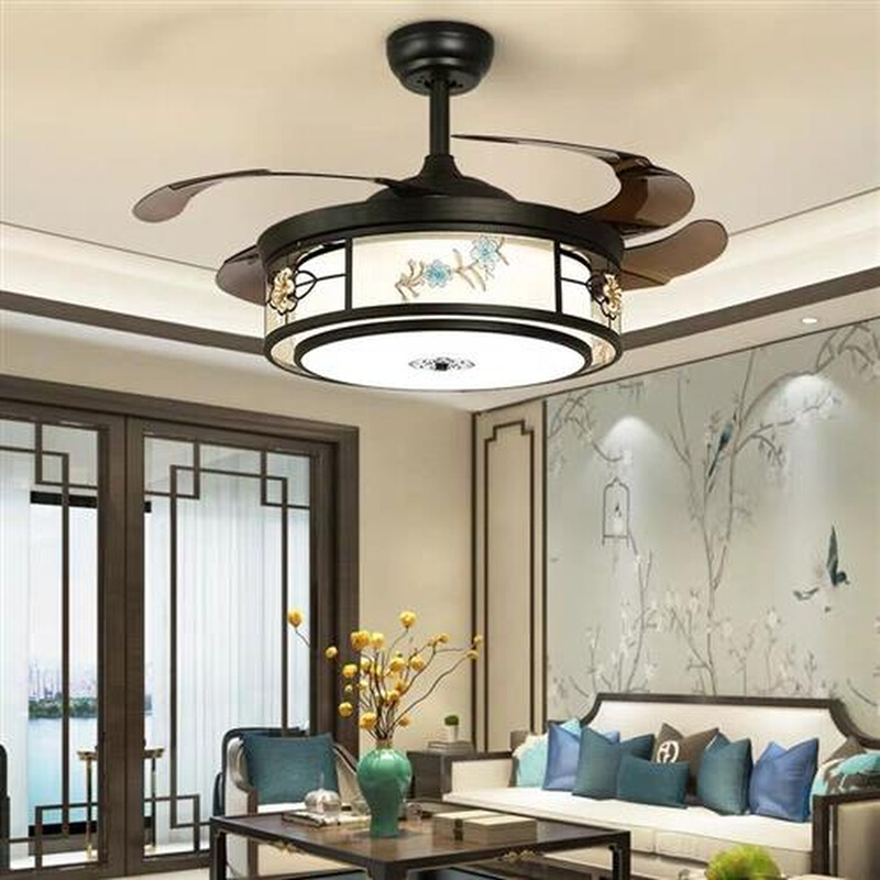 施仑萨斯新中式隐形风扇灯吊扇灯客厅餐厅卧室简约现代吸顶电风扇