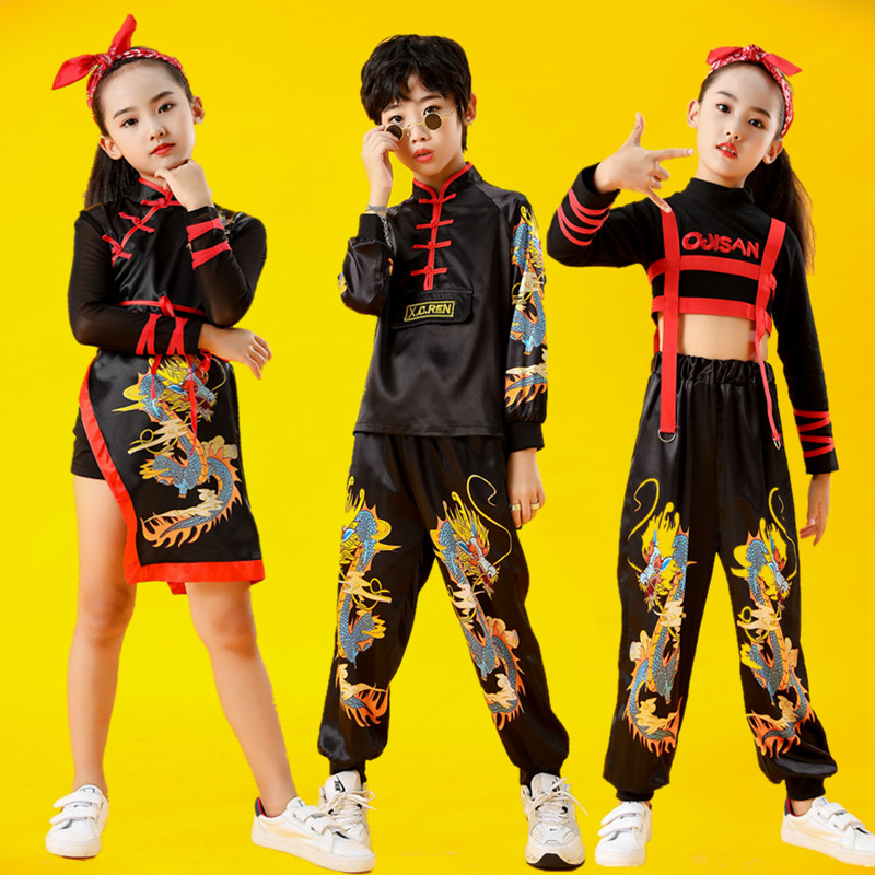 儿童街舞演出服国潮男女童嘻哈爵士舞走秀中国风中小学生运动会服